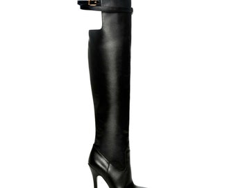 Altuzarra for Target Black Strappy Over-The-Knee Stiletto Boots Womens