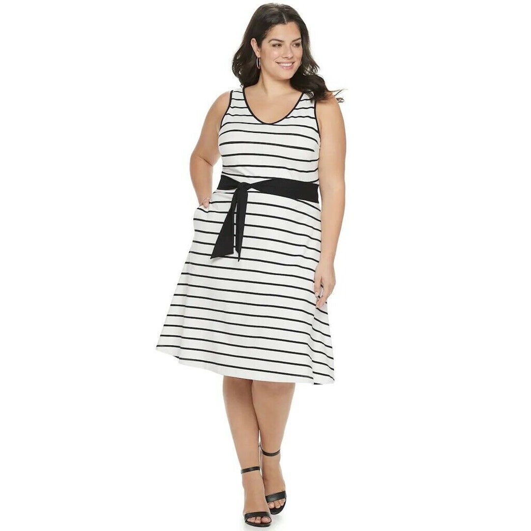 Apt. 9 B and W Striped Cinch Waist Dress W Pockets Plus Size 4X Etsy