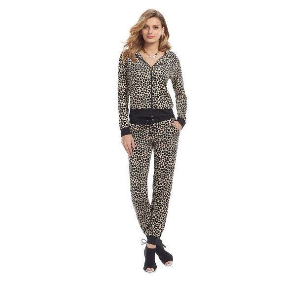 Juicy Couture Plus 0x Leopard Velour Tracksuit Pleated Hoodie \u0026 Jogger Pants