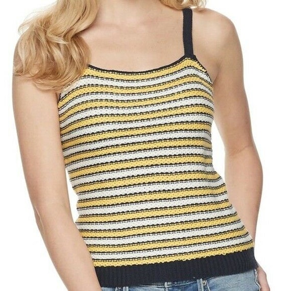 Its Our Time Womens Knit Tank Top Yellow Striped Large M/L 