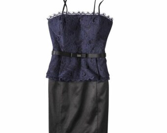 Kate Young Navy And Black Lace Peplum Dress W Belt - Us 12