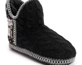 Muk Luks Black Winter Knit Indoor/Outdoor Slippers -