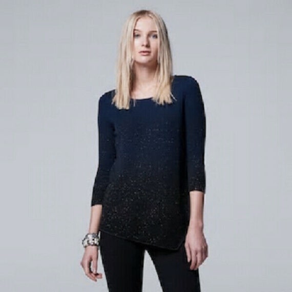 Simply Vera Wang Metallic Ombre Blue Black Asymmetrical Sweater