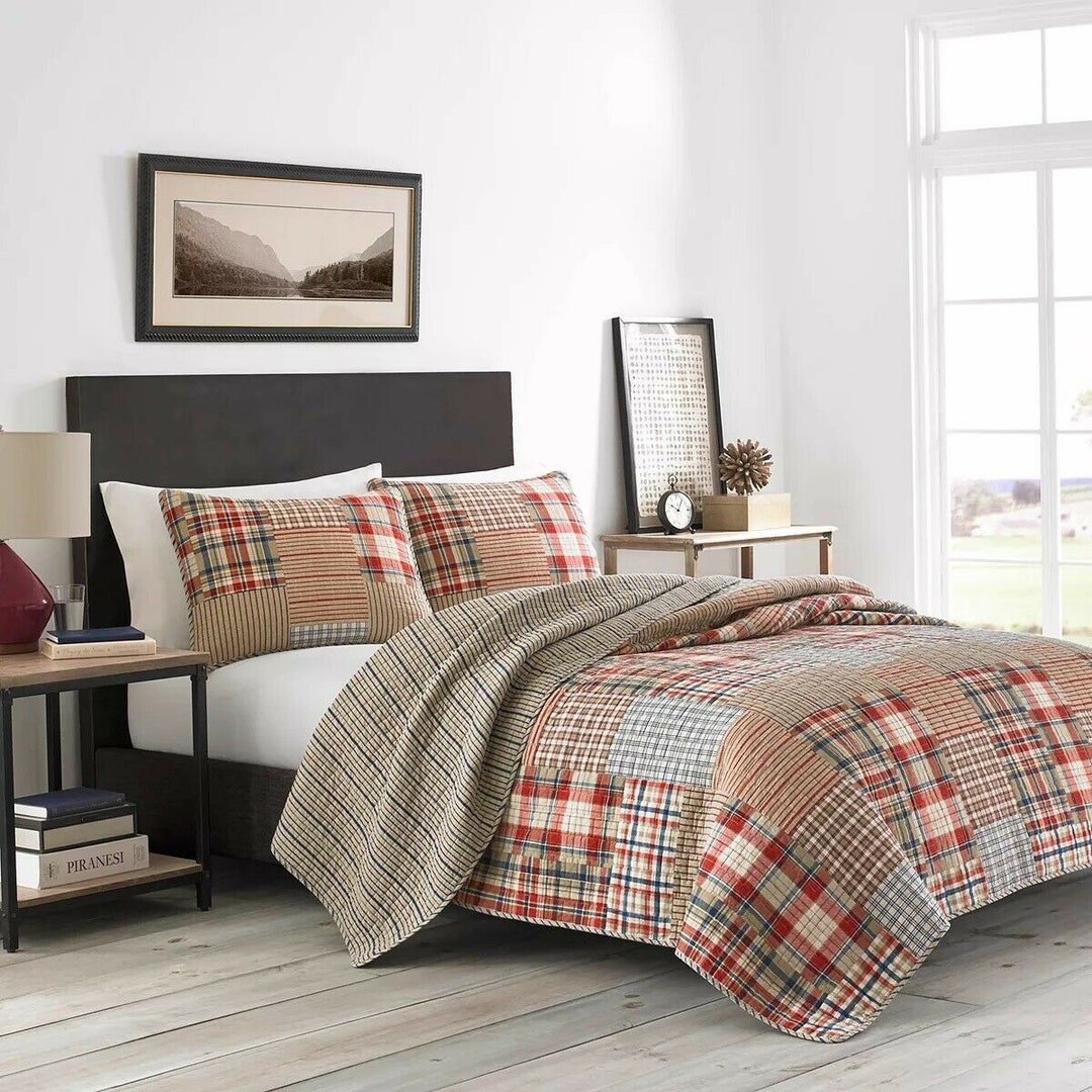 Eddie Bauer Hawthorne Quilt Set Brown Plaid Patchwork Etsy