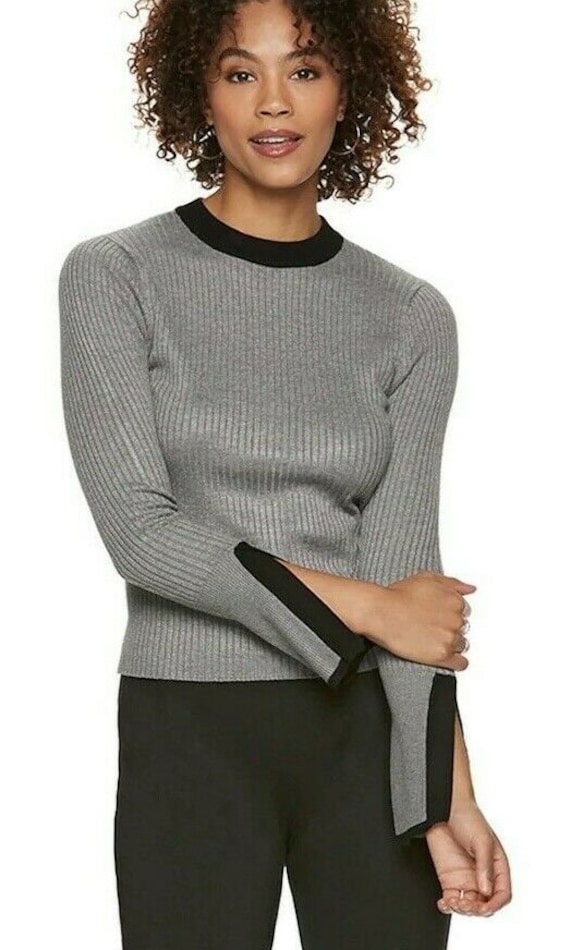Womens Popsugar Ribbed Slit Sleeve Sweater Stormy Gray Small