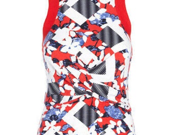 Peter Pilotto Peplum Red Fitted Peplum Tank Top - Womens Small S