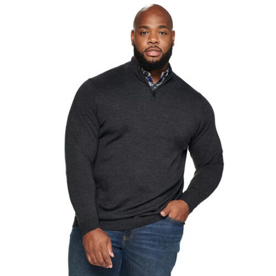 Big Tall Charcoal Gray Merino Wool blend Quarter zip Sweater 3XL Tall Etsy