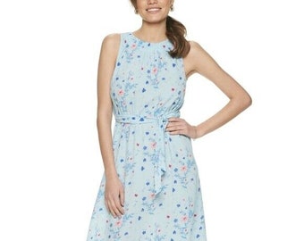 Juicy Couture Cinched Sleeveless Dress - Blue And Gold Floral - Womens Xs