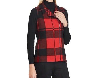 Beschaven Erfgenaam toenemen Chaps Soft Asymmetrical Zipper Front Vest Red Plaid 2xl - Etsy