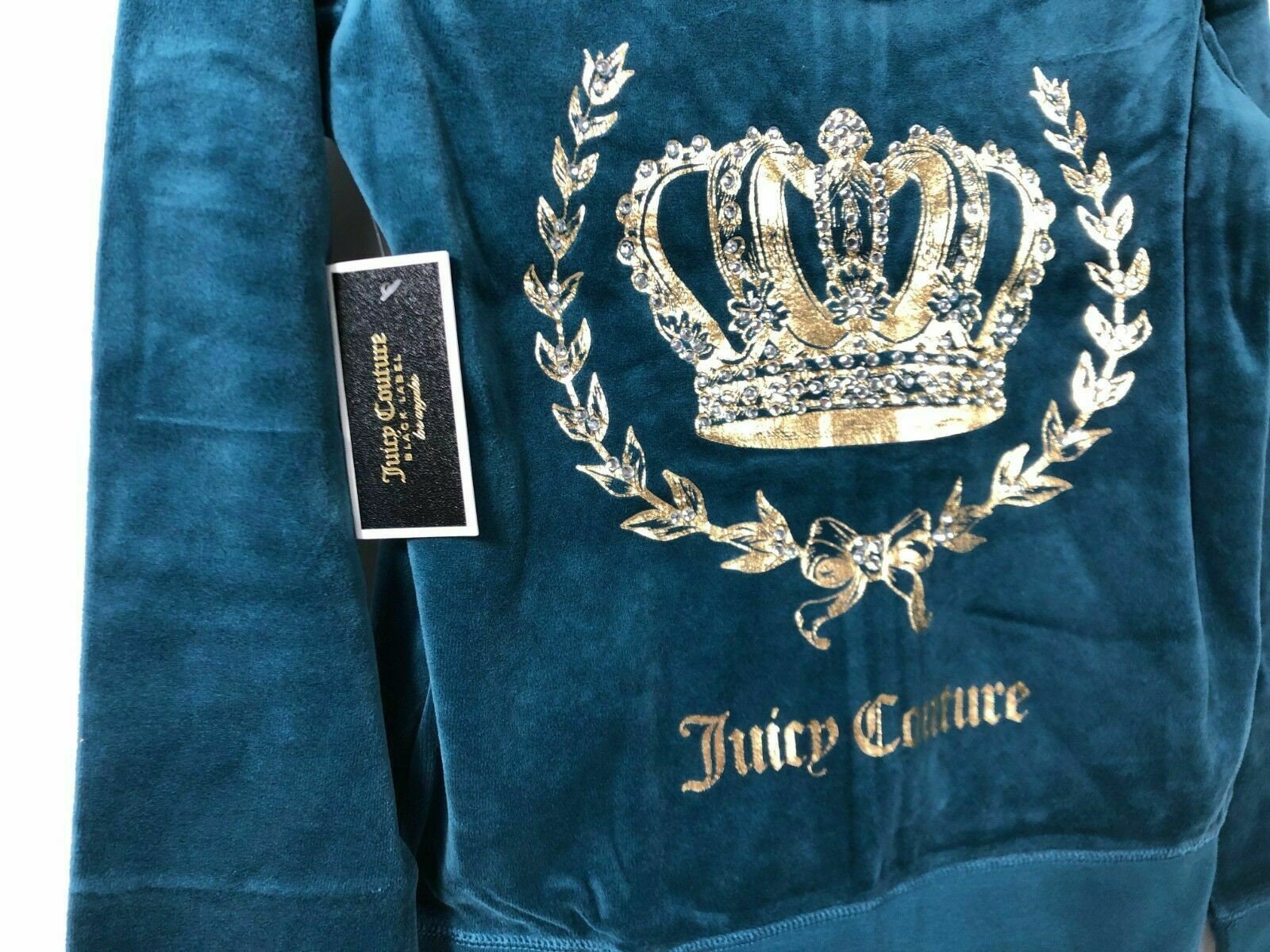 Juicy Couture Gold Crown Logo Eloquent Petrol Velour Hoodie
