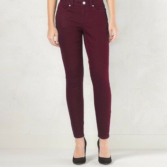 Womens Lc Lauren Conrad Skinny Jeans Winetasting Red Us 2 