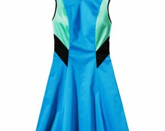 Womens Prabal Gurung Dresden Blue Colorblock Skater Dress