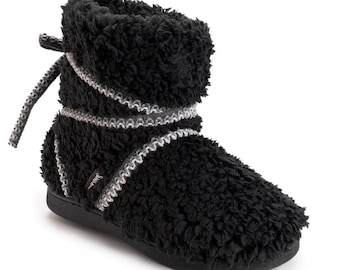 Muk Luks Black Strappy Indoor/Outdoor Bootie Slippers - Womens 11/12