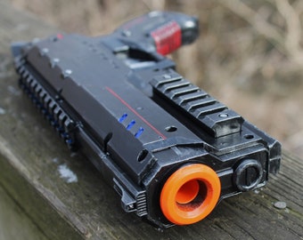 Custom Paint X-Shot Insanity-Manic Dart Blaster.  Robo Cop, Time Police, Variant Tracker, Law Enforcement Styled Blaster Matte Black & Red