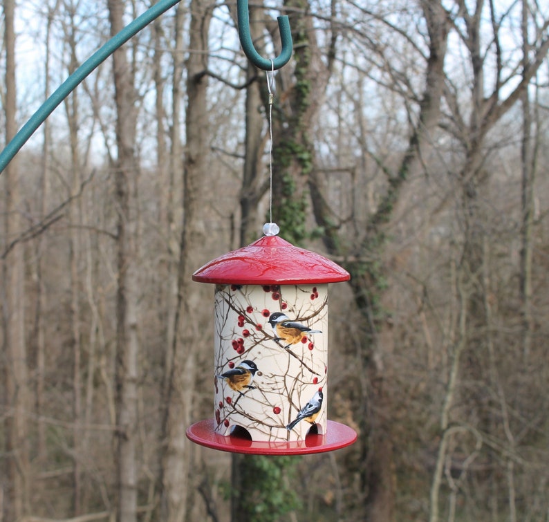 Chickadee and Berries Custom Bird Feeder by BFG. Looks Great Etsy