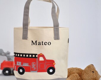 Fire Truck Personalized School Tote Bag Custom Canvas Fire Truck Book Bag Firefighter Bag Kindergarten Fire Truck Preschool