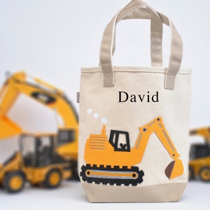 Medium Digger Tote,Truck tote, Construction bag, excavator tote, boys preschool tote, personalized boys gift, construction party, Boys tote