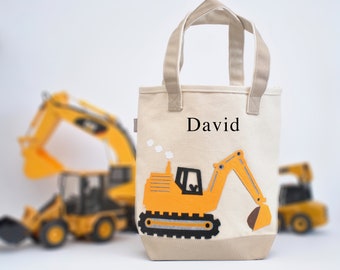 Medium Digger Tote,Truck tote, Construction bag, excavator tote, boys preschool tote, personalized boys gift, construction party, Boys tote