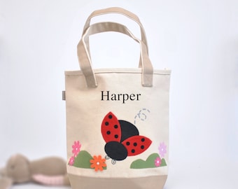 Medium Ladybug Tote | Ladybug Book Bag| Kids tote bag| Library book bag| Easter Gift Bag |Big sister kit| Ladybug party| Preschool Tote Bag