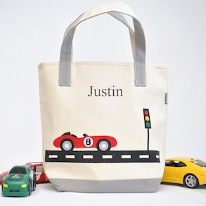 Large Car Tote | Personalized Tote Bag|Race Car Tote Bag|Kids Tote Bag|Boys Tote Bag|Kids Library Bag|preschool tote|Gifts for Grand Kids|
