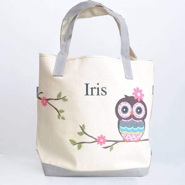 Large Owl Tote bag | Personalized tote| Teacher gift| Flower girl gift| Sleepover bag| Owl gift| Custom girl tote| Preschool tote bag