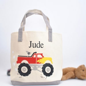 Large Monster Truck Tote | Personalized Tote Bag |Kids Tote Bag|Boys Tote Bag|Kids Library Bag|preschool tote|Gifts for Grand Kids|