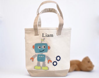 Medium Robot Tote Bag|Personalized Tote Bag| Big Brother tote|Boys Tote |Toddler Tote Bag| Preschool Tote bag|Library book bag