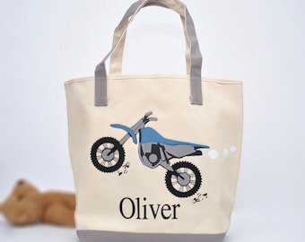 Large Dirt bike  Tote | Personalized Tote Bag |Kids Tote Bag|Boys Tote Bag|Kids Library Bag|preschool tote|Gifts for Grand Kids|