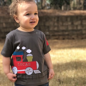 Train Birthday Appliqué T-Shirt, Train Shirt, train birthday, train party, train party theme, train invite,  Boys Birthday, Train Tee
