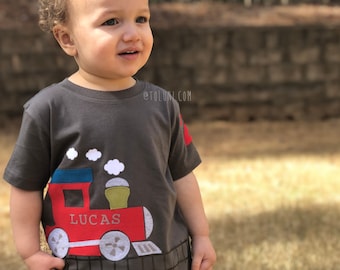 Train Birthday Appliqué T-Shirt, Train Shirt, train birthday, train party, train party theme, train invite,  Boys Birthday, Train Tee