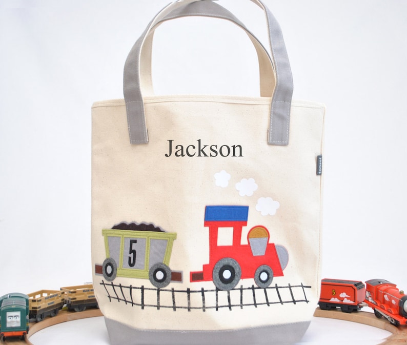 Gray Train Tote Bag personalized Train Totelibrary Toteboys Etsy
