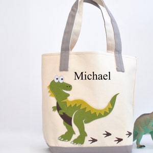 Large Dinosaur Tote Bag|Personalized Tote| Dinosaur party| Kids Beach tote|T-rex Tote |Toddler Tote Bag| Preschool Tote bag|Library book bag