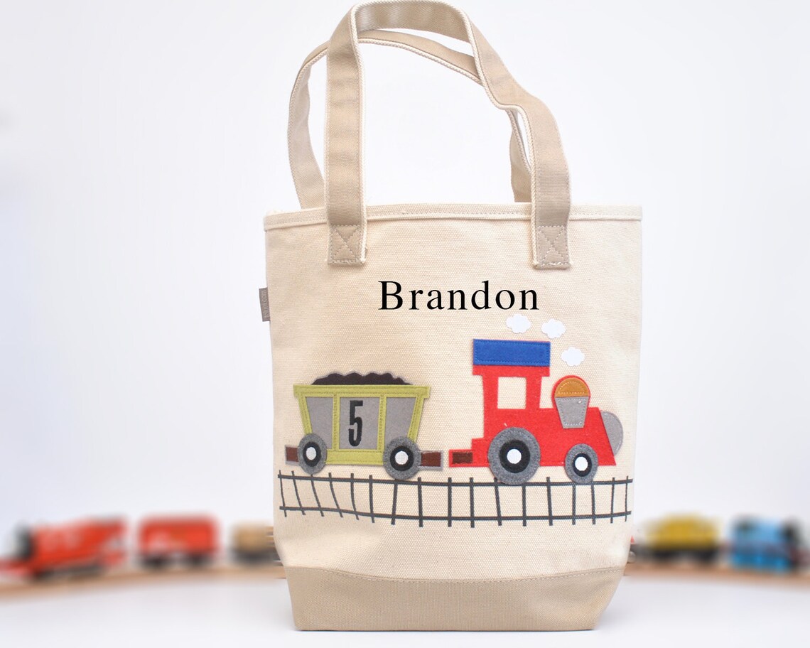 Medium Train Tote Bag personalized Train Totelibrary Etsy