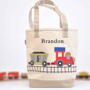 Cabas train moyen | Cabas train personnalisé| Cabas bibliothèque| Cabas préscolaire garçons|Thème Train Party| Cartable|Sac train personnalisé|Sac jouet train