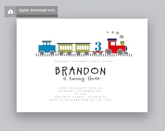 Train Birthday Invitation Digital file only, Boys Birthday Invitation, Minimal Train Party Invite, Thomas and Friends Party theme