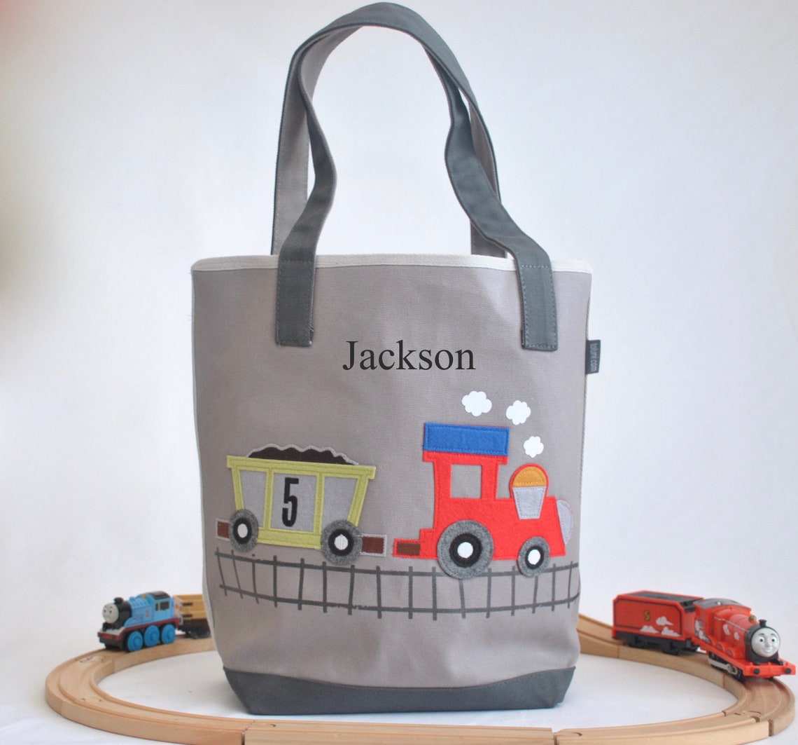 Gray Train Tote Bag personalized Train Totelibrary Toteboys Etsy
