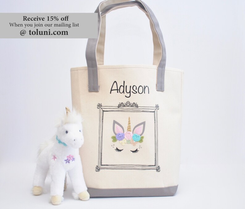 Library book bag Unicorn face Party invites| Big sister kit| Preschool Tote Easter Gift Girls Book Bag Large Unicorn Face Tote bag