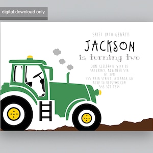 Farm Tractor Birthday Invitation, Digital File