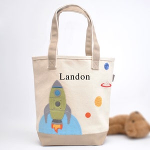 Medium Rocket Tote Bag|Personalized Tote Bag| Rocket Ship| Kids Space tote|Boys Tote |Toddler Tote Bag| Preschool Tote bag|Library book bag