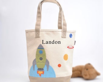 Medium Rocket Tote Bag|Personalized Tote Bag| Rocket Ship| Kids Space tote|Boys Tote |Toddler Tote Bag| Preschool Tote bag|Library book bag