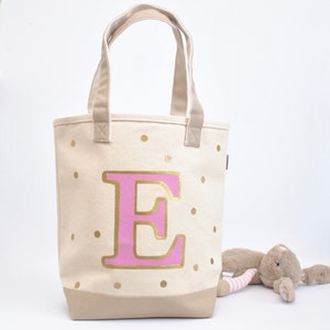 Cabas rose Initial | Cartable pour fille | Sac fourre-tout pour enfants | Cartable de bibliothèque | Cadeau de Pâques | Kit grande soeur | Sac fourre-tout préscolaire| Cabas personnalisé