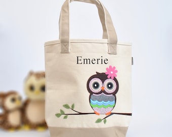 Medium Owl Tote bag | Personalized tote| Teacher gift| Flower girl gift| Sleepover bag| Owl gift| Custom girl tote| Preschool tote bag