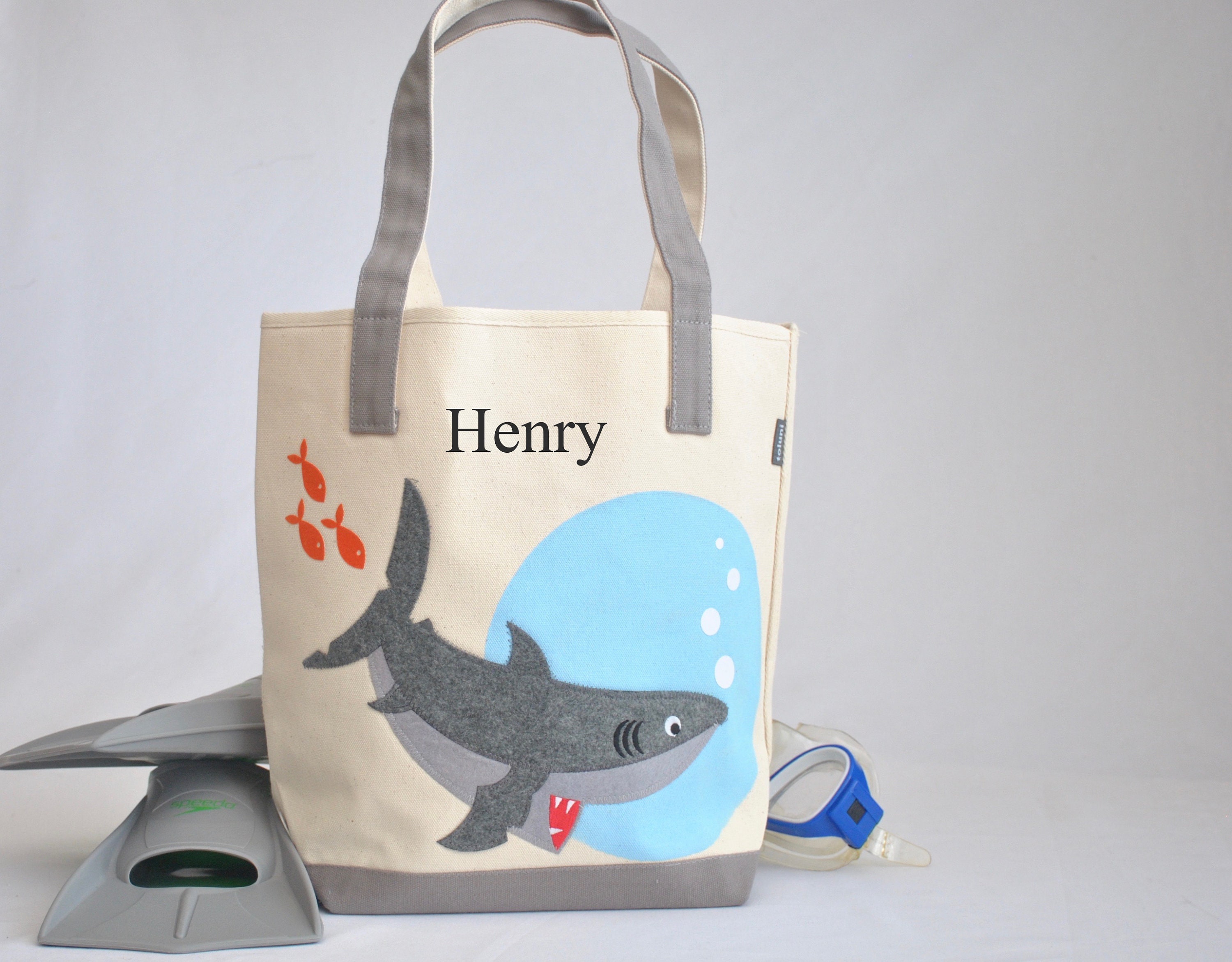 Shark Tote Personalized Kids Tote Shark party Kids Beach | Etsy