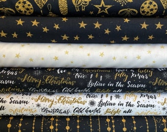 Christmas fabric package in black, white and gold