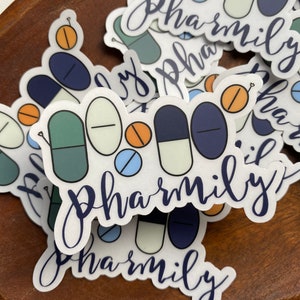 Pharmacy Pharmily Clear Sticker  | 3&quot; x 1.98&quot;. Pharmacy Technician Pharmacist Pharmacy Intern Gift