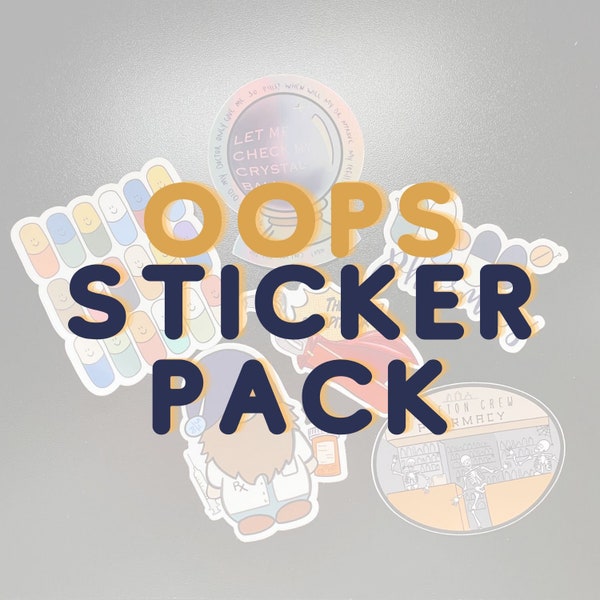 Oops Imperfect Pharmacy Sticker Pack - Discounted Sticker Packs - Mystery Pack. Pharmacy Technician Pharmacist Pharmacy Intern Gift