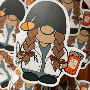 Pharmacy Girl Gnome  Sticker | 2.5 in. by 3 in.  Pharmacy Technician Pharmacist Pharmacy Intern Gift