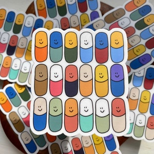 Happy Pill Sticker: Pharmacy Gift, Water Bottle Decal (2.72" x 3")