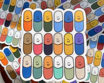 Happy Pill Sticker: Pharmacy Gift, Water Bottle Decal (2.72" x 3")