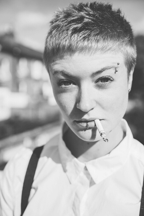 Portrait Of Skinhead Girl Smoking A3 Size Etsy
